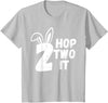 Hop Two It Easter Bunny Kids Funny 2nd Birthday Party T-Shirt in Silver Grey