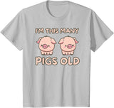 Pigs lover Birthday Gifts Toddler I'm This Many Pigs Old - 2nd Birthday Pig 2 Years Old Bday T-Shirt - Silver Grey