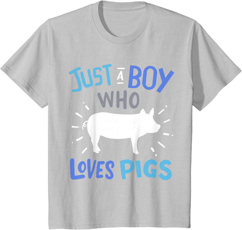 Kids Pig Just A Boy Who Loves Pigs Gift for Pig Lovers T-Shirt - Silver Grey