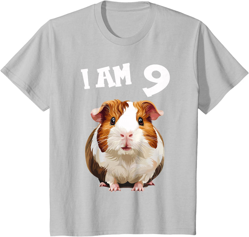 9 years old 9th birthday Guinea Pig 9 Years old 9 birthday Guinea Pigs Boy Girl Guinea Pig T-Shirt - Silver Grey