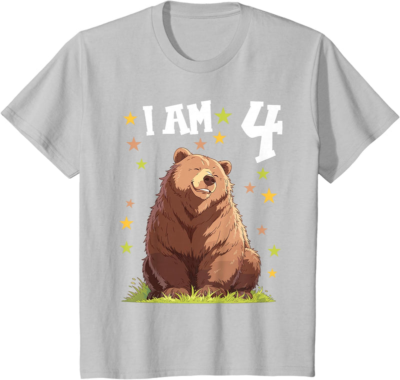 4 years old 4th birthday Bear Kids 4 Years old 4 birthday Bears Boy Girl Bear T-Shirt - Silver Grey