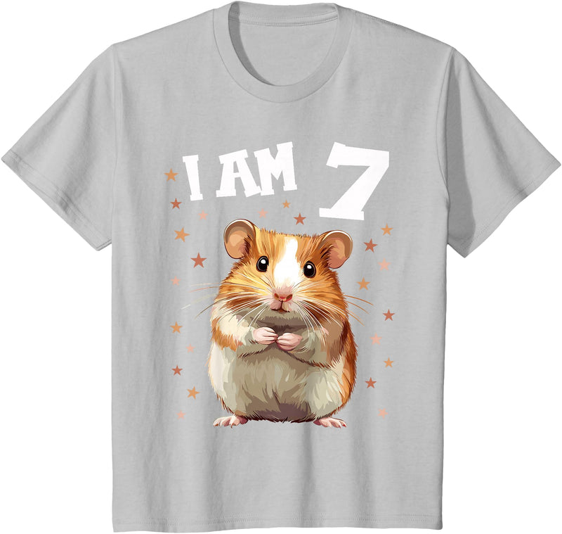 7 Years old 7 birthday Hamsters Boy Girl Hamster T-Shirt - Silver Grey