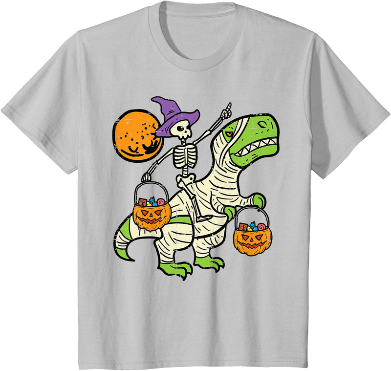 Toddler Boy Halloween Shirts For Boys Kids Kids Skeleton Dino Pumpkin Halloween Costume Toddler Boys Kids T-Shirt - Silver
