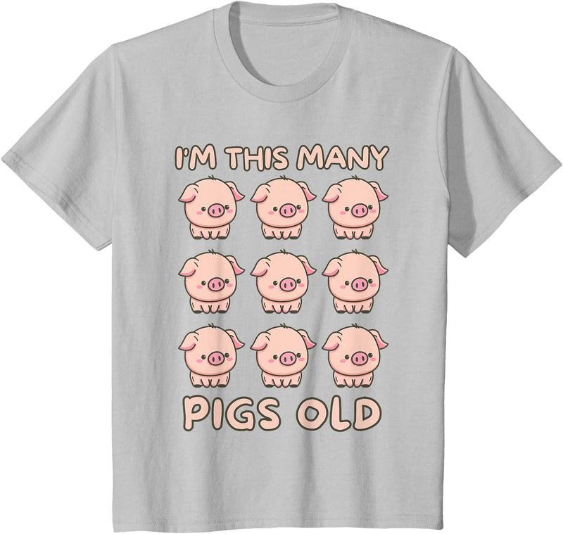 Pigs lover Birthday Gifts Toddler I'm This Many Pigs Old - 9th Birthday Pig 9 Years Old Bday T-Shirt - Silver Grey