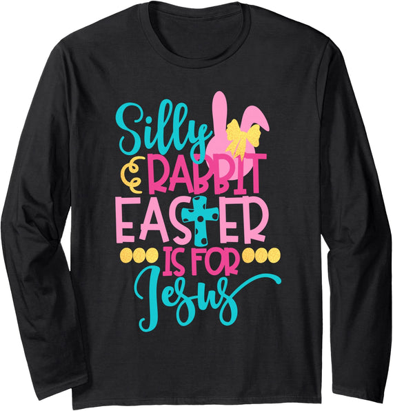Rabbit Easter Bunny with Floppy Ear Gift for Easter Long Sleeve Shirt in Black