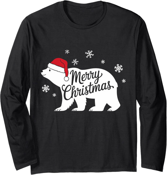 Polar Bear Animal Lover Xmas tee Polar Bear Animal Lover Xmas Santa Hat Polar Bear Christmas Long Sleeve T-Shirt - Black