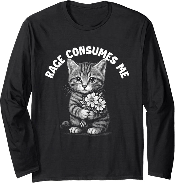 Cat Lover Shirts Rage Consumes Me - Cat Lover Kitten Owner Kitty Long Sleeve T-Shirt - Black