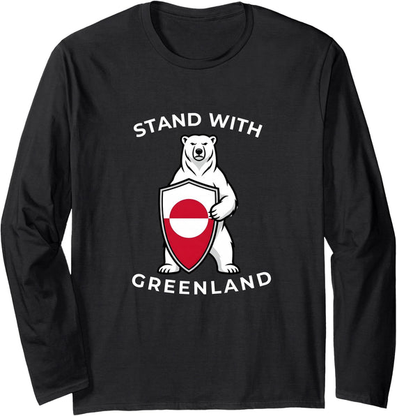 NANKANDOIT Not For Sale Kalaallit Greenlanders Stand with Greenland Polar Bear Shield Solidarity Flag Long Sleeve T-Shirt - Black
