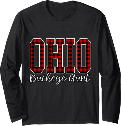 Ohio Buffalo Plaid Buckeye Aunt Long Sleeve Tee