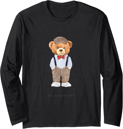 Cool Teddy Bear Happy Quotes Illustration Graphic Designs Long Sleeve Shirt