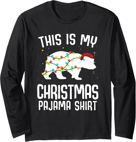 Funny Polar Bears Family Matching Wear Tees Polar Bear Christmas Pajama Santa Bear Lover Long Sleeve T-Shirt - Black