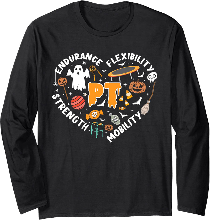 Physical Therapy design Physical Therapist pt halloween physical therapy spooky Long Sleeve T-Shirt - Black
