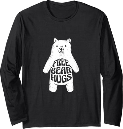 Funny Hugs for Free / Hugger Bear Gifts & Apparel Free Bear Hugs / Cute White Hand-Drawn Polar Bear Hug Long Sleeve T-Shirt