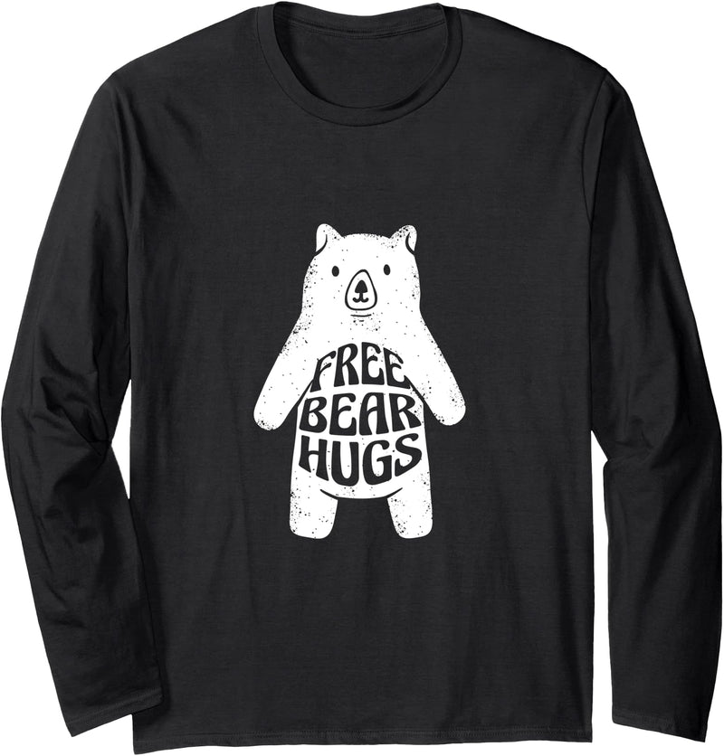 Funny Hugs for Free / Hugger Bear Gifts & Apparel Free Bear Hugs / Cute White Hand-Drawn Polar Bear Hug Long Sleeve T-Shirt - Black