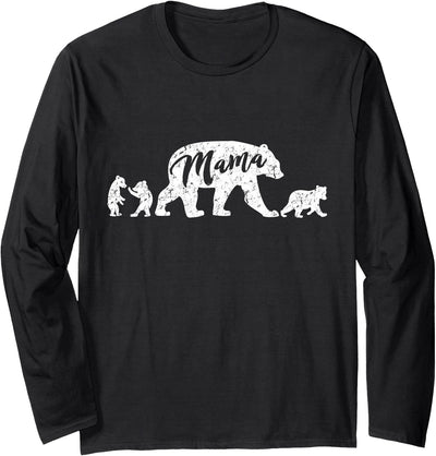 Mama Bear Long Sleeve T-Shirt with Three Cute Bear Cubs