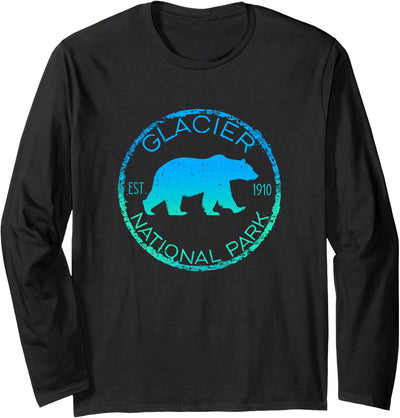 Glacier National Park Grizzly Bear Design Graphic Souvenir Long Sleeve Shirt