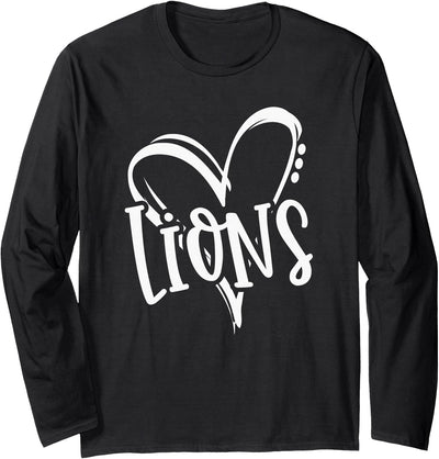 Lions School Sports Fan Team Spirit Heart Long Sleeve Shirt