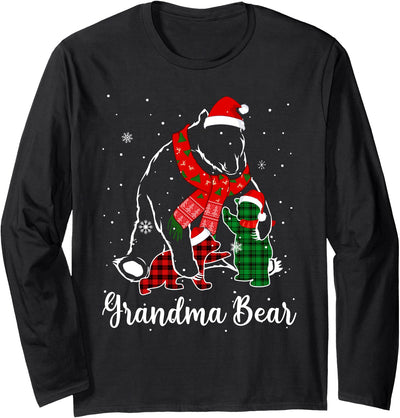 Funny Green Red Plaid Grandma Bear Matching Pajama Family Long Sleeve Shirt