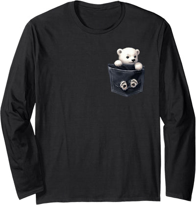 Polar Bear Lover Artwear Polar Bear in Pocket Baby Polar Bear Peeking Bears Lover Long Sleeve T-Shirt