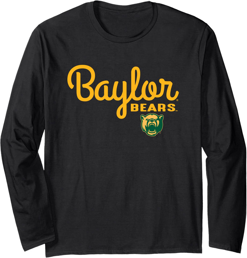 Elite Authentics Baylor Bears Iconic Script Logo Officially Licensed Long Sleeve T-Shirt - Black