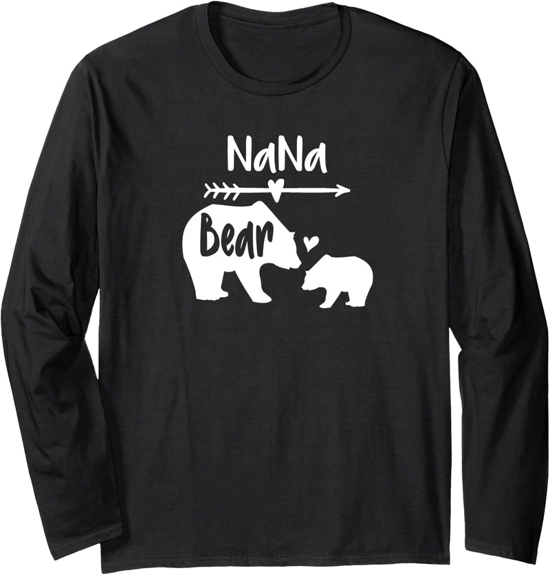 The Mothers Day Shirt Co. Nana Bear Shirt With Baby Cub Heart & Arrow Graphics Long Sleeve T-Shirt - Black