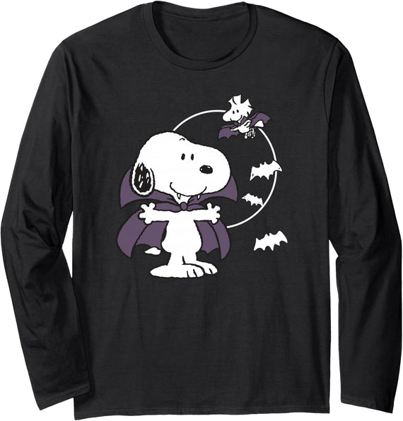Peanuts Halloween Vampire Snoopy Long Sleeve T-Shirt - Black