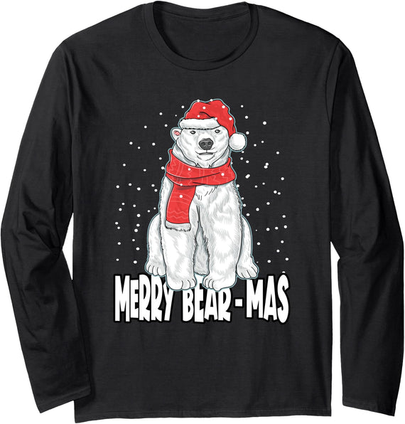 Christmas Polar Bear Gifts Merry Bear Mas - Christmas Polar Bear Long Sleeve T-Shirt - Black