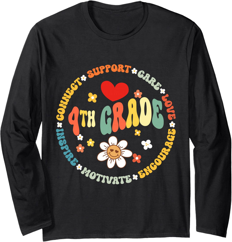 Groovy Fourth Grade Back to School For Teachers 4th Grade Teacher Back To School First Day Fourth Grade Long Sleeve T-Shirt