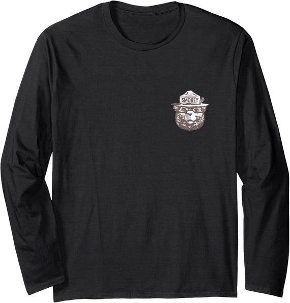 JKLM Smokey Bear Officially Licensed Long Sleeve T-Shirt - Black