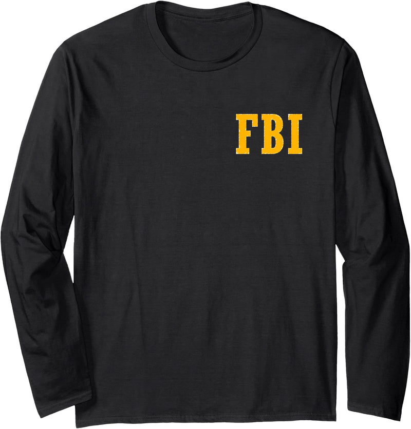 Fantabulous Acc FBI Costume Front/Back Print Long Sleeve T-Shirt - Black