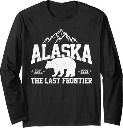 Alaska The Last Frontier EST 1959 Grizzly Bear Mountains Long Sleeve Shirt