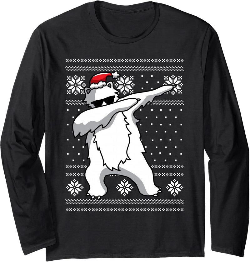 Funny Christmas Dabbing Shirts Santa Apparel Gift Dabbing Polar Bear T-Shirt Funny Christmas Dancing Gift Long Sleeve T-Shirt - Black