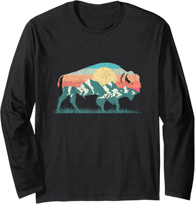 Cow Vintage National Park Bison Landscape Buffalo Retro T-Shirt