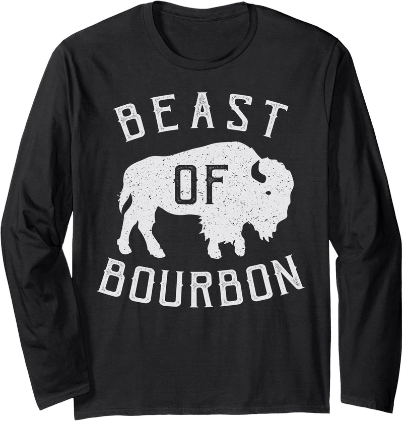 Drinking Fun designs - Big Ray Designs Beast of Bourbon Drinking Whiskey design Bison Buffalo Party Long Sleeve T-Shirt -
