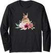 Rabbit Cute Bunny Vintage Aesthetic Flower Botanical Long Sleeve Shirt in Black