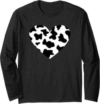 Awesome Cow Print Black White Print Heart T-Shirt