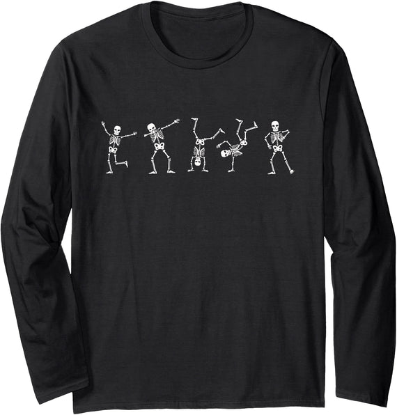 Dancing Skeletons Halloween Costume Apparel Dancing Skeletons Dance Challenge Halloween Scary Men Woman Long Sleeve T-Shirt