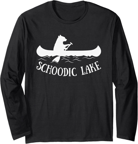 Maine Angler Fish Tees Schoodic Lake Maine Bear Canoe Gift Long Sleeve T-Shirt - Black