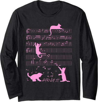 Funny Sarcastic Ironic Quotes Gifts Cute Cat Kitty Playing Music Note Pink Clef Musician Long Sleeve T-Shirt