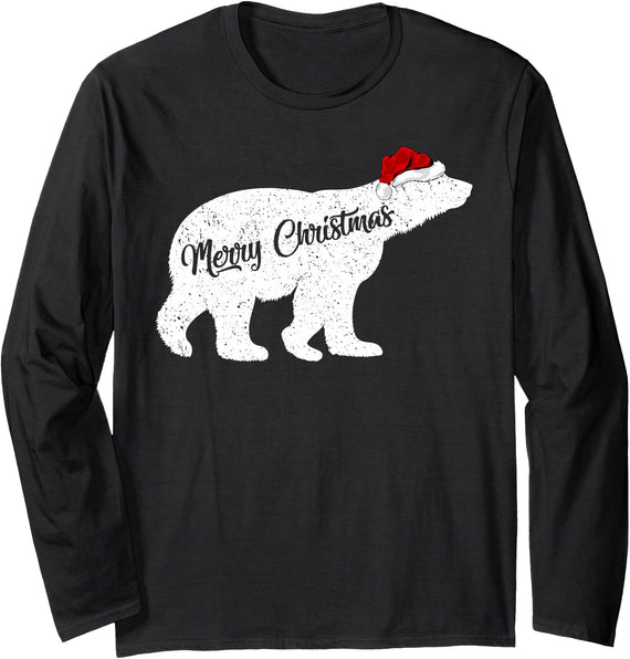 Matching Santa Polar Bear Christmas Gifts Polar Bear Animal Lover Xmas Santa Hat Polar Bear Christmas Long Sleeve T-Shirt - Black