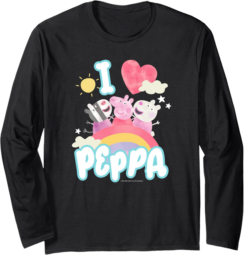 Peppa Pig Group Shot I Love Peppa Rainbow Friendship Logo Long Sleeve T-Shirt - Black