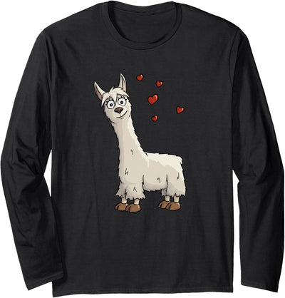 Llama Alpaca Gifts By Skizzenmonster Fancy Cartoon Llama with Hearts | I Love Llama & Alpaca Long Sleeve T-Shirt