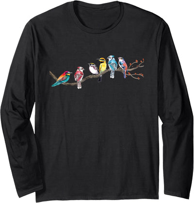 Birding & Bird Lover Shirts Birds On A Branch - Birding Bird Watching Bird Watcher Long Sleeve T-Shirt