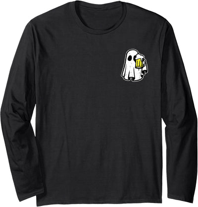 Halloween Ghost Design Men Women Ghost Drinking Halloween Design Funny Ghoul Men Women Long Sleeve T-Shirt