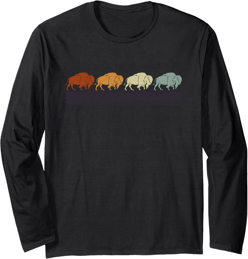American Bison Gifts & Tees Retro Buffalo Long Sleeve T-Shirt - Black