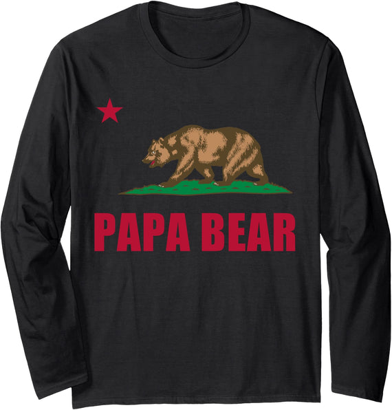 Tee Styley California Republic Papa Bear Dad Fathers Day Gift Long Sleeve T-Shirt - Black