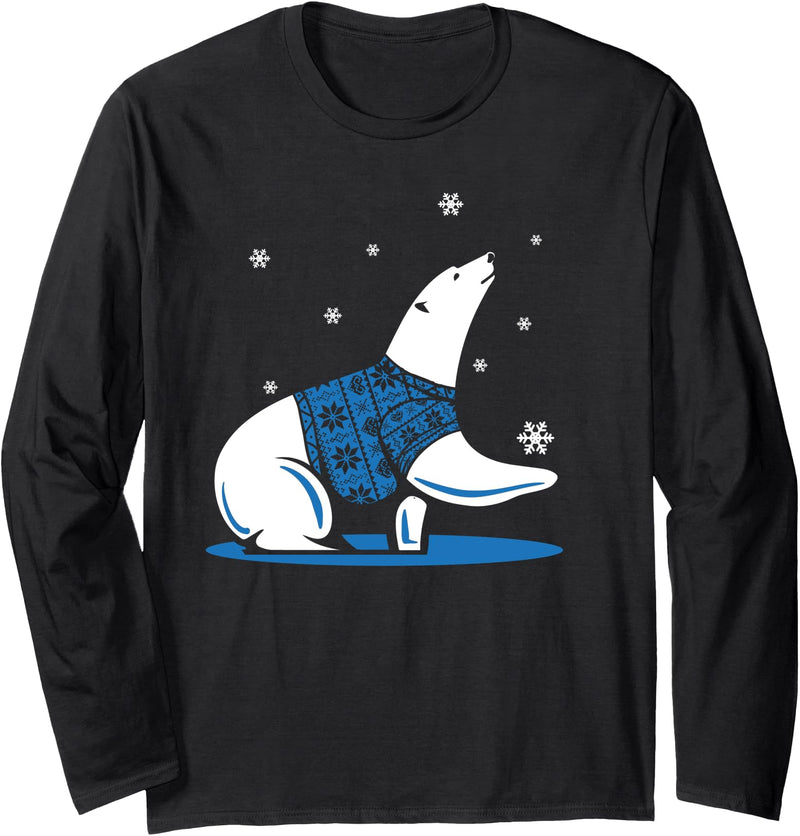 Cute Polar Bear Animal T-Shirts Long Sleeve Polar Bear Shirt - Black