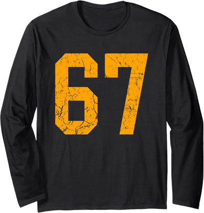 Orange Number 67 Jersey Player Fan Gifts Distressed Orange Number 67 Jersey Player Uniform #67 Long Sleeve T-Shirt