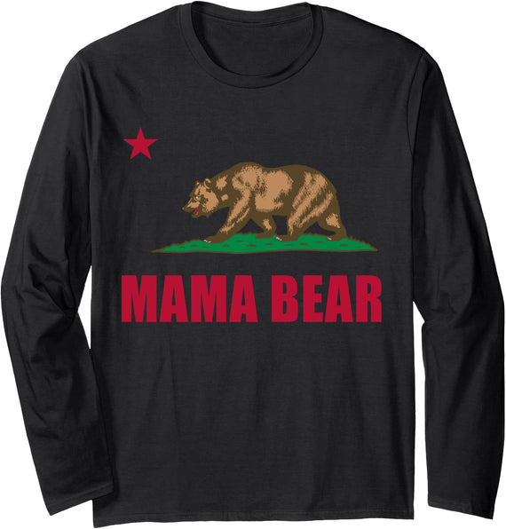 Tee Styley California Flag Mama Bear Long Sleeve Shirt - Black