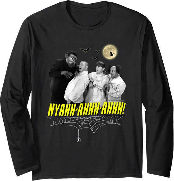 TTS- The Three Stooges NYAHH-AHHH-AHHH! Halloween Long Sleeve T-Shirt - Black